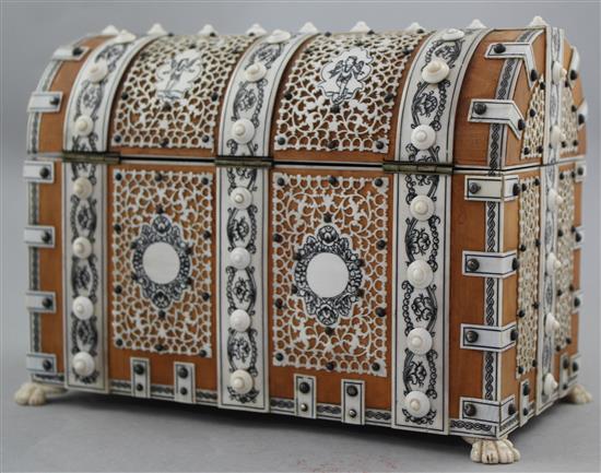 An Anglo Indian sandalwood and ivory dome top stationery box, 8.25in.